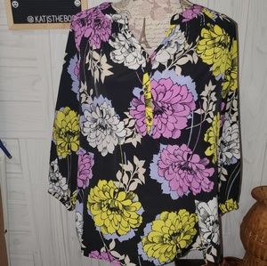 DANA BUCHMAN BRIGHT FLORAL SEMI SHEER TOP.LG